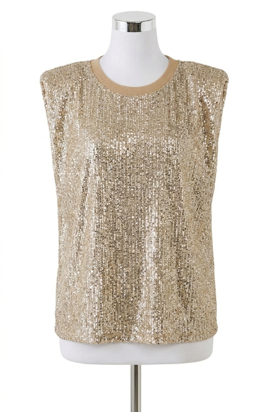 NEW BY TOGETHER sequin sleeveless top in ivory